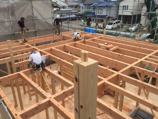 岡山市北区新屋敷町　上棟の様子　ボルト施工　その3　2016/7/12