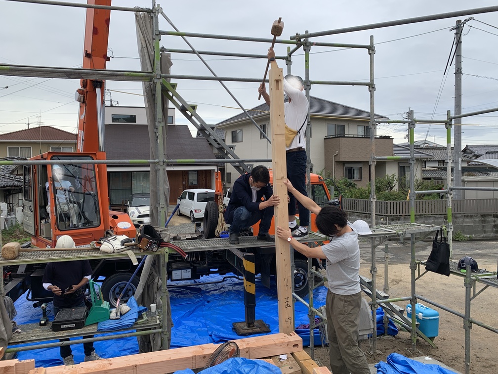 木まま　平屋　木造新築住宅　上棟